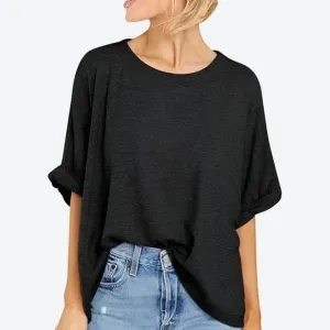 Relaxed Fit Cuffed Sleeve Casual Tees