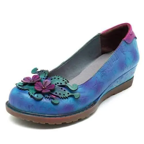 SOCOFY Handmade Leather Retro Casual Flats Loafers