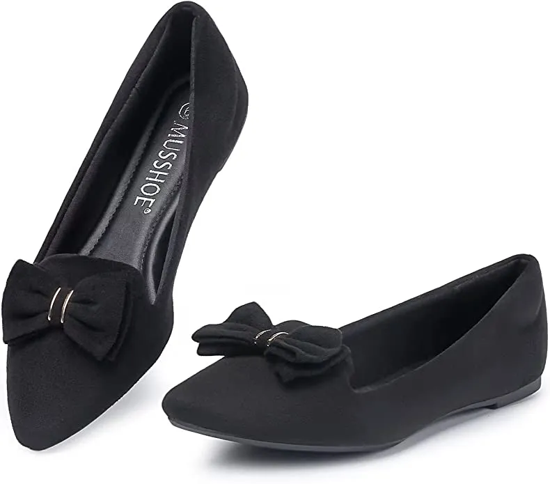 Suede Grey Bow Tie Closed Toe Flat Shoes