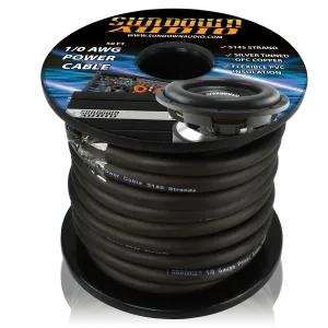 Sundown Audio 1/0 BLACK 50' Tinned OFC Oxygen Free Copper Power Cable