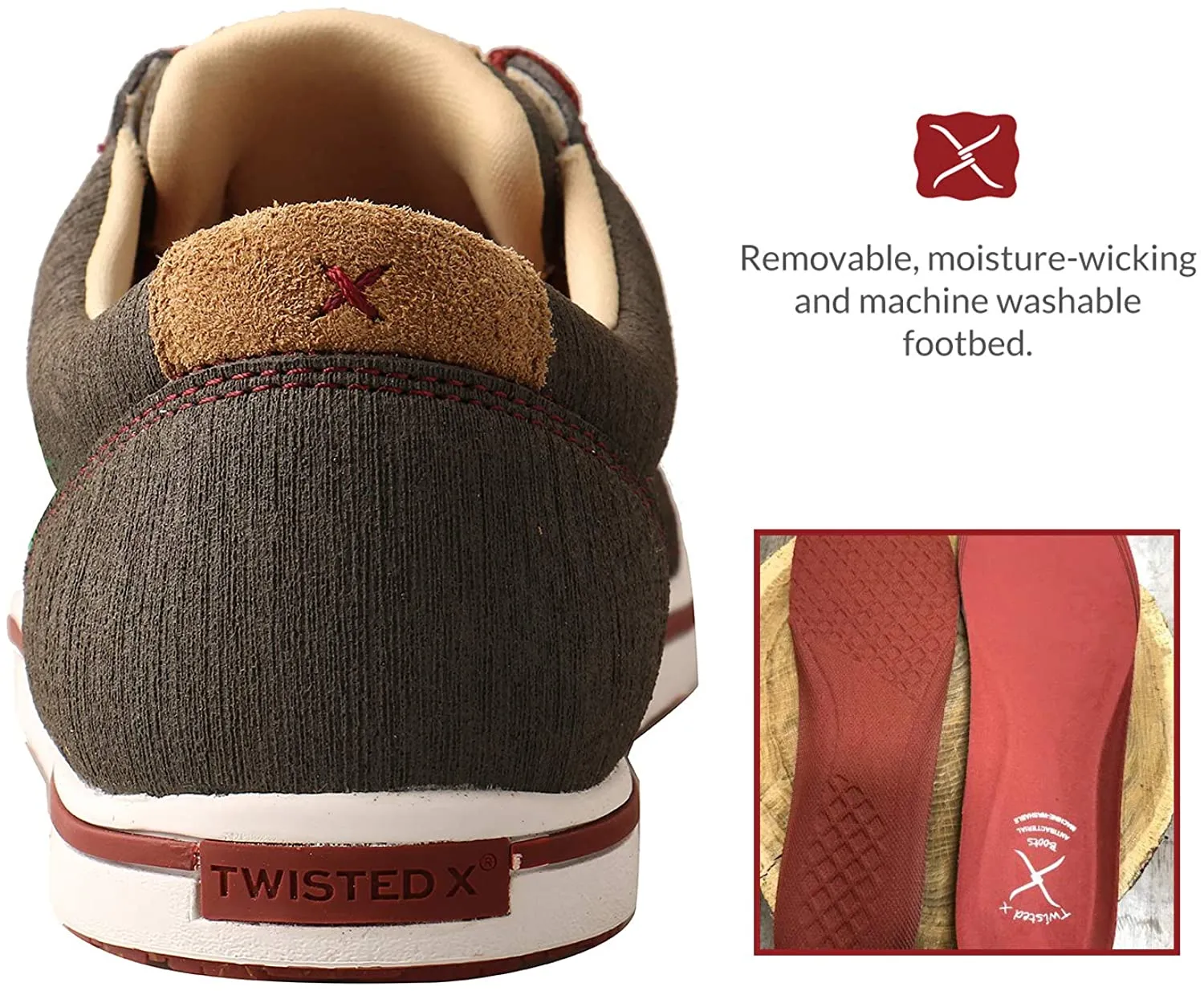 Twisted X Women's Kicks - Casual Sneakers Made with Hybrid Performance Leather, ecoTweed Lining, and Blended Rice Husk Outsole, Dark Grey & Barn Red, 8.5 M