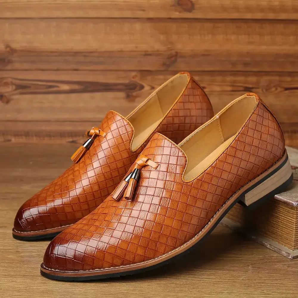 Vintage Patterned Vegan Leather Loafers for Men