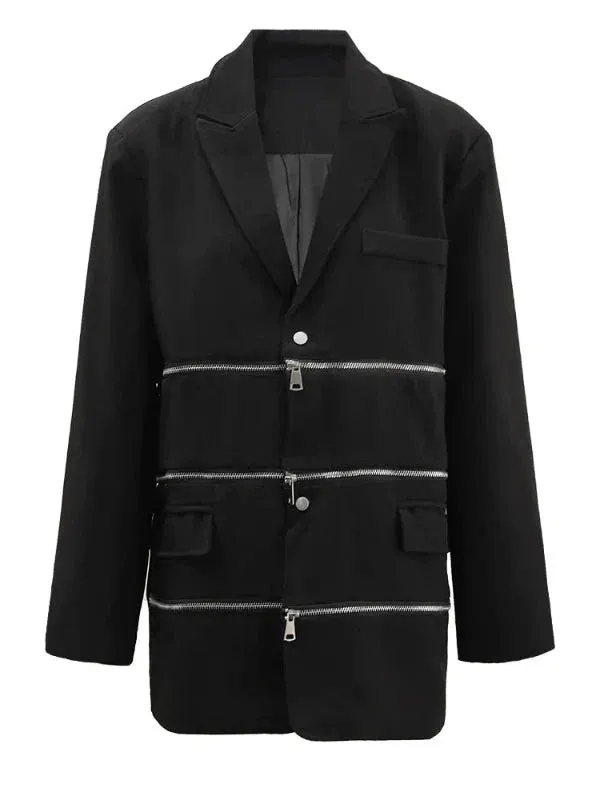 Wenkouban-Winter outfits Christmas Two Way Zipper Oversized Blazer Jacket