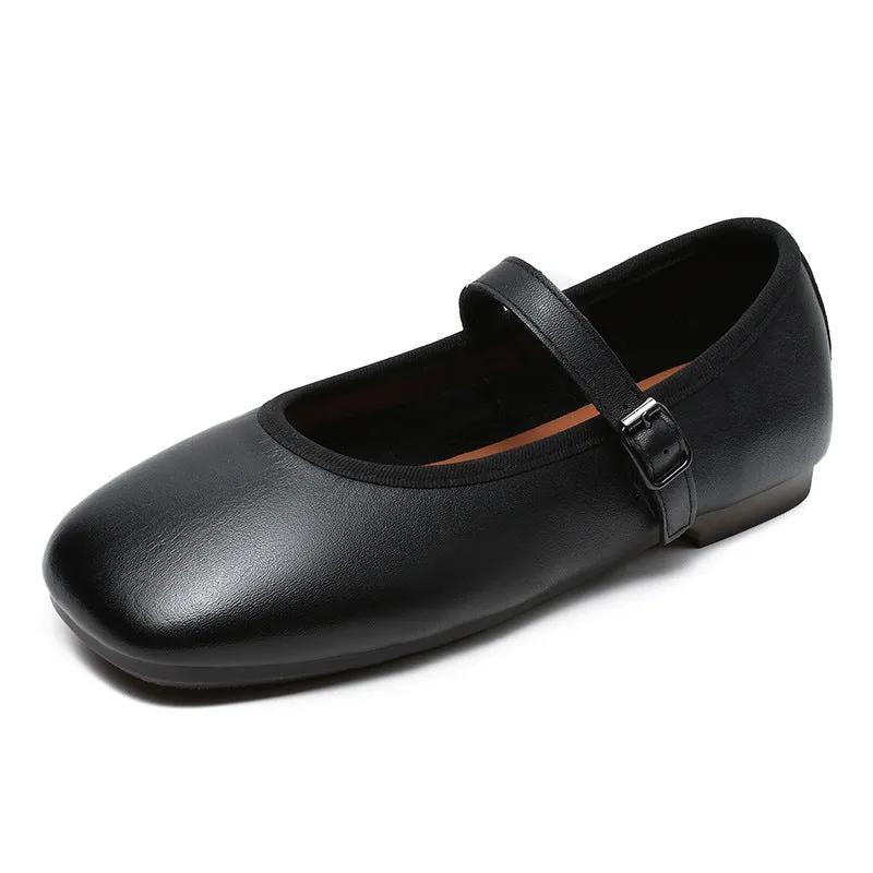 Women Retro Minimalist Soft Leather Buckle Flats