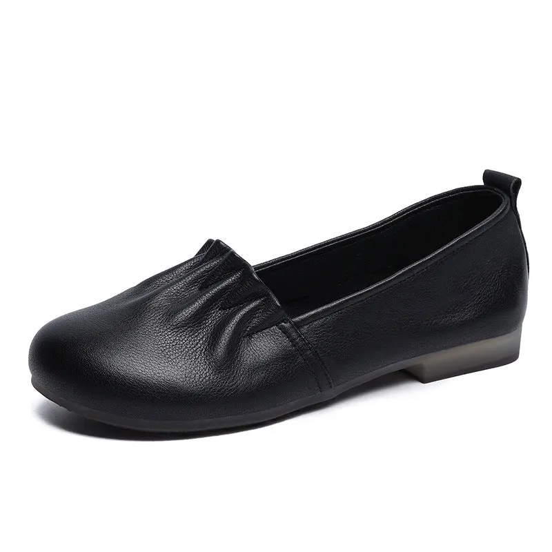 Women Retro Ruffle Leather Minimalist Soft Flats