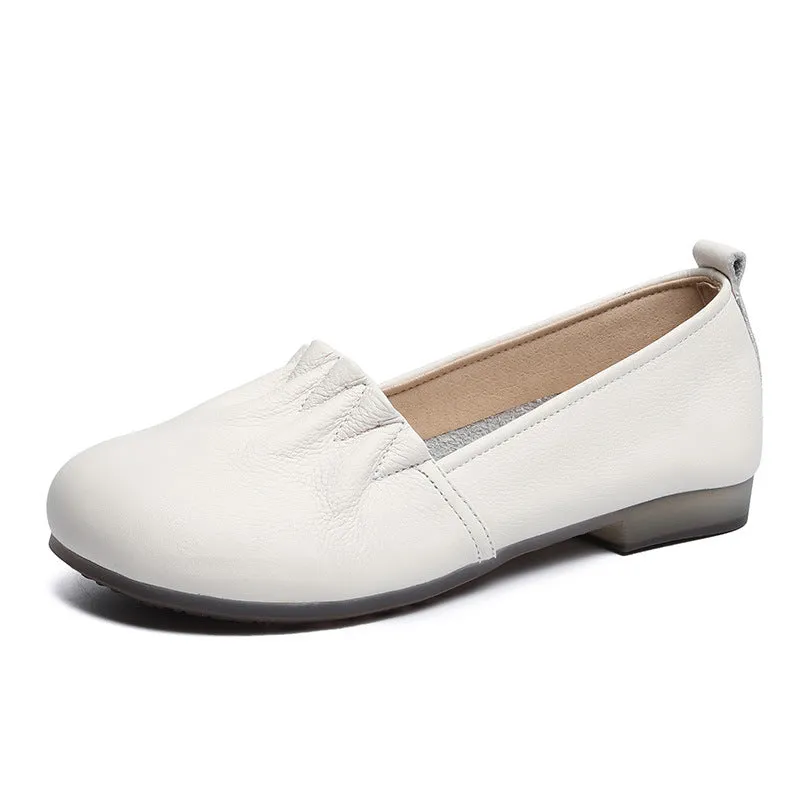 Women Retro Ruffle Leather Minimalist Soft Flats