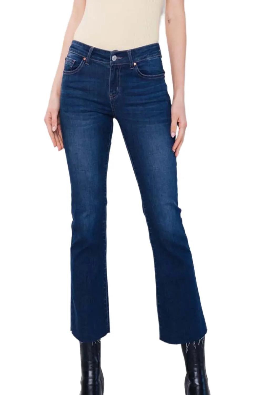 Women's Low Rise Raw Cut Hem Miniboot Jeans